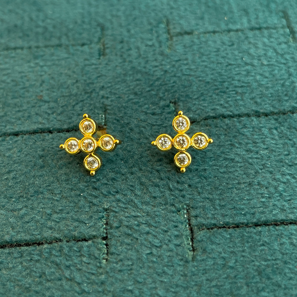 92.5 Silver Gold Plated CZ Cross Stud Earrings for Women