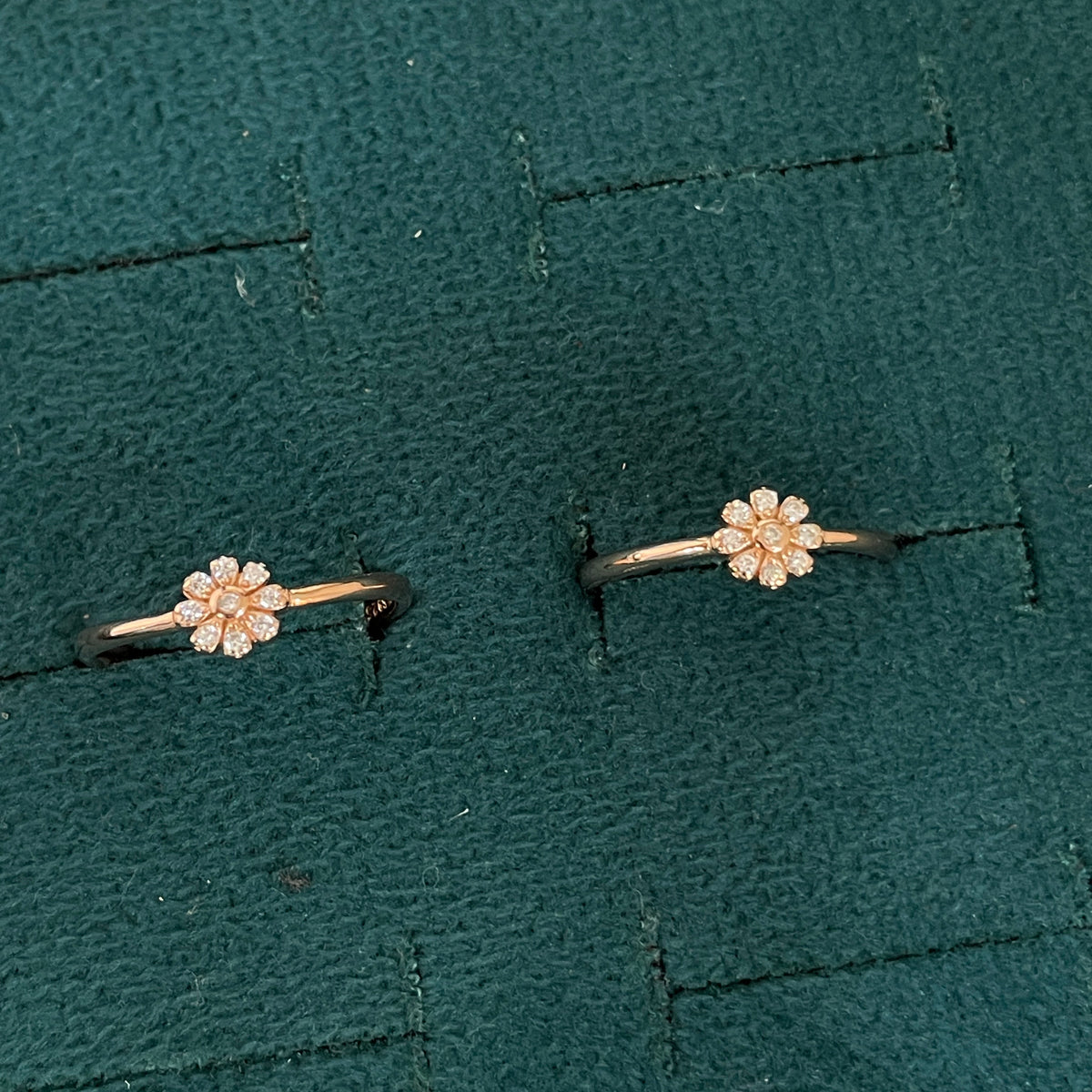 92.5 Silver Rose Gold Plated White CZ Daisy Toe Rings
