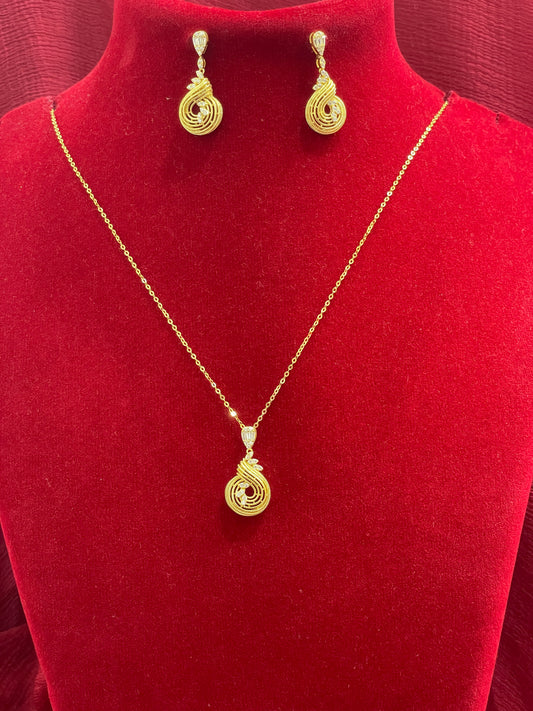 92.5 Silver Gold Plated Elegant Chain and Earrings Set for Women | Classic Matching Jewellery