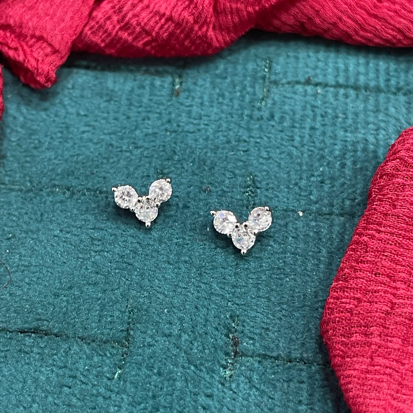 925 Silver White 3 Stone Studs - Ball back