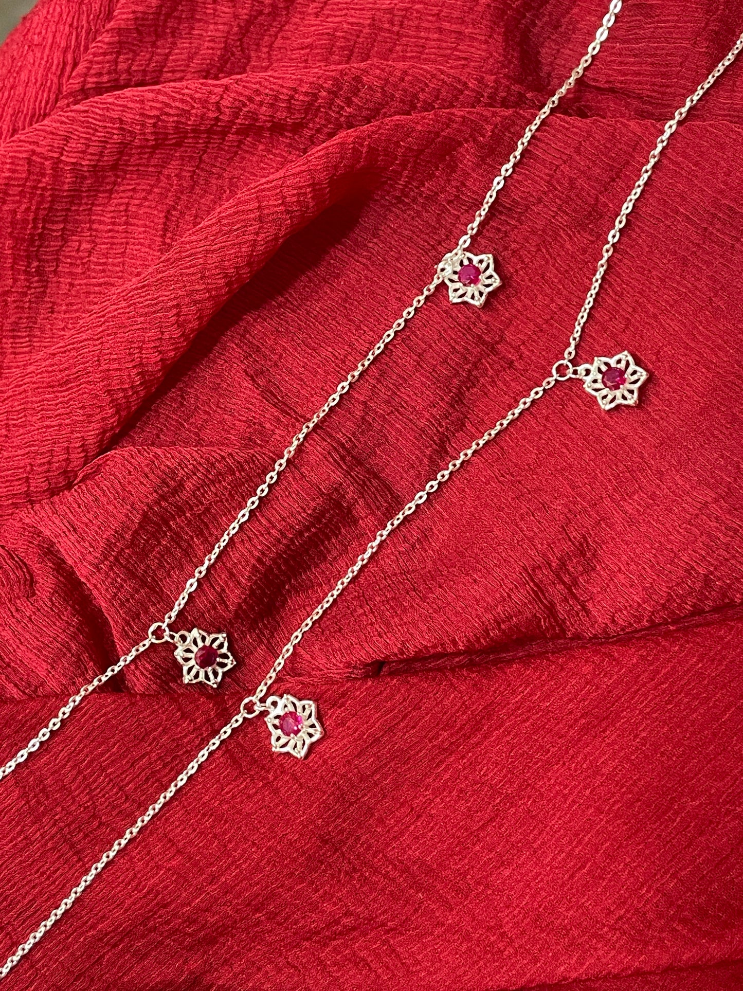 92.5 Silver Pink Flower Anklets | Premium Stylish Floral Design | Jewellery