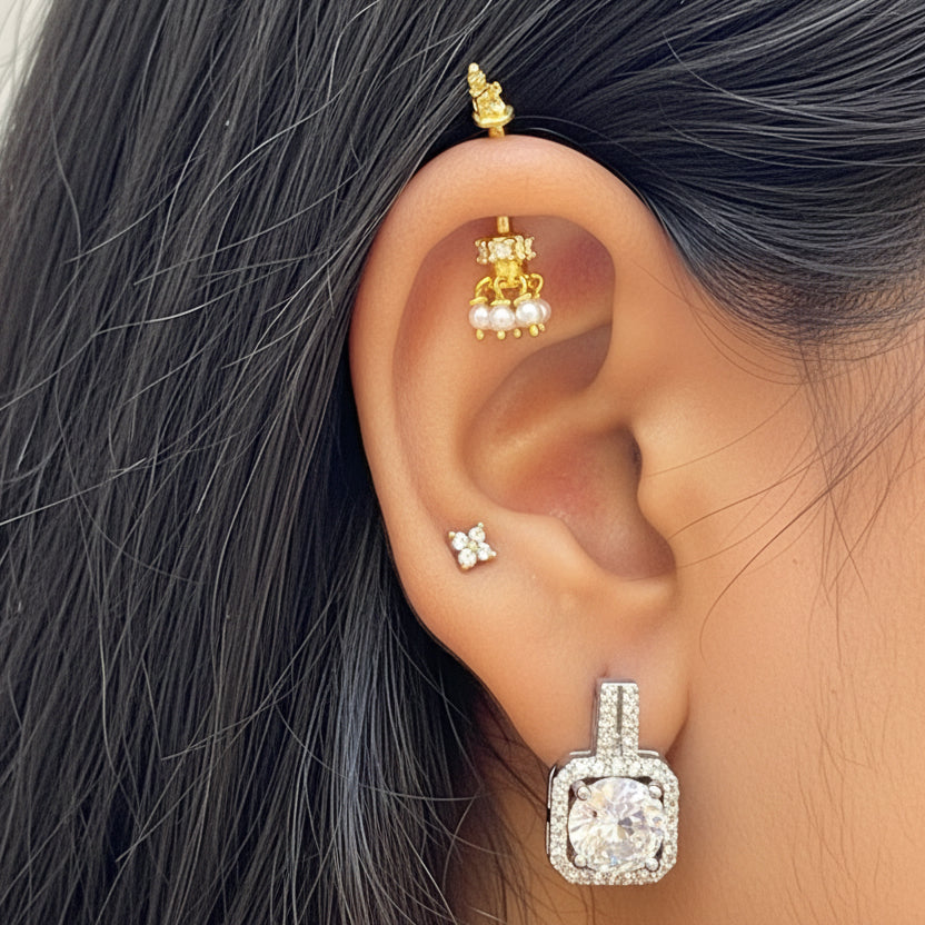 92.5 Silver Mini Jhumki Bugadi (White) | Stylish Cute Design | Elegant Jewellery (pair)