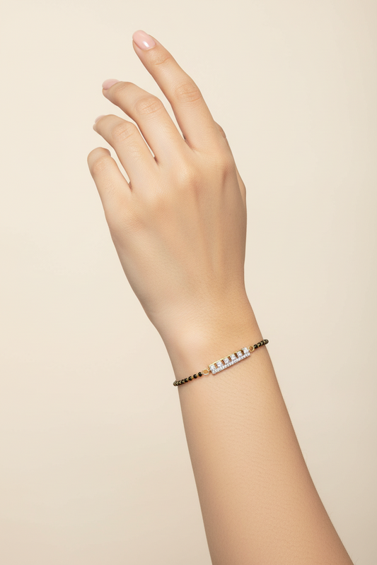 92.5 Silver Gold Plated Black Bead Bracelet for Women | Classy Elegant Design | Traditional Jewellery