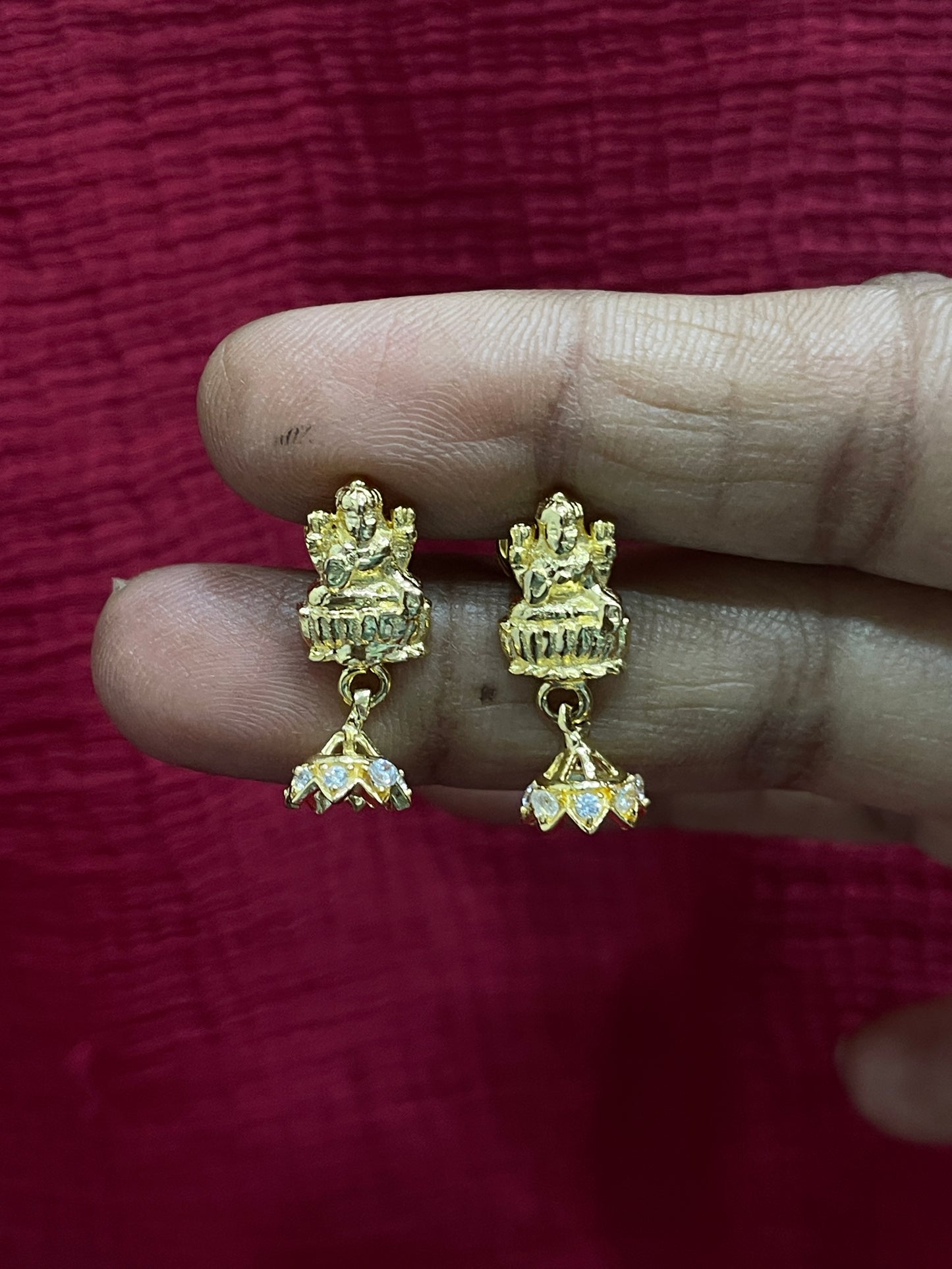 92.5 silver gold plated Lakshmi Devi jhumkas