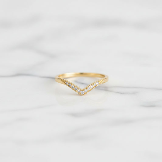 92.5 Sterling Silver Gold Plated V-Chevron Finger Ring