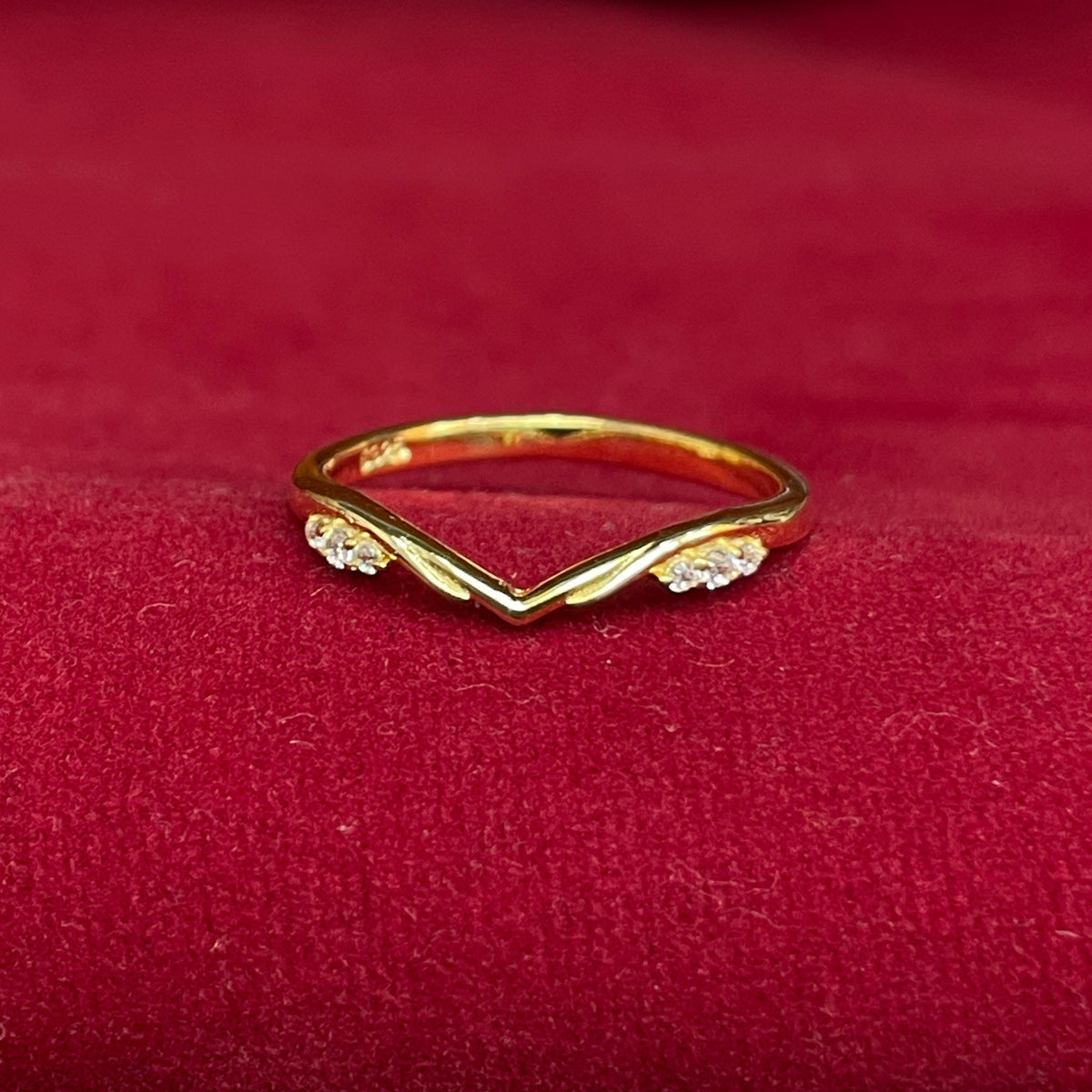 92.5 Sterling Silver Gold Plated Twin CZ Shoulder Finger Ring