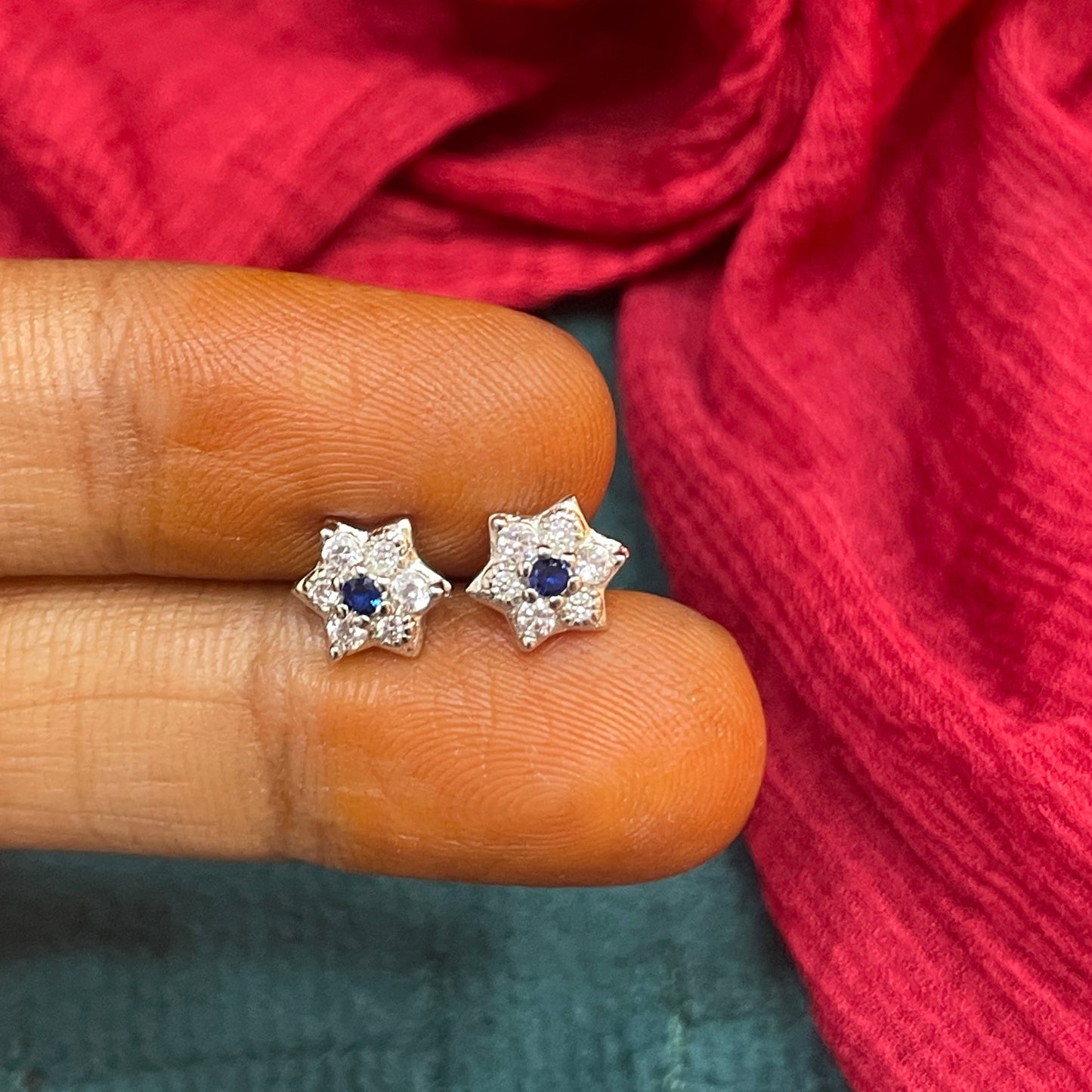 92.5 Silver Blue Star Studs Pair