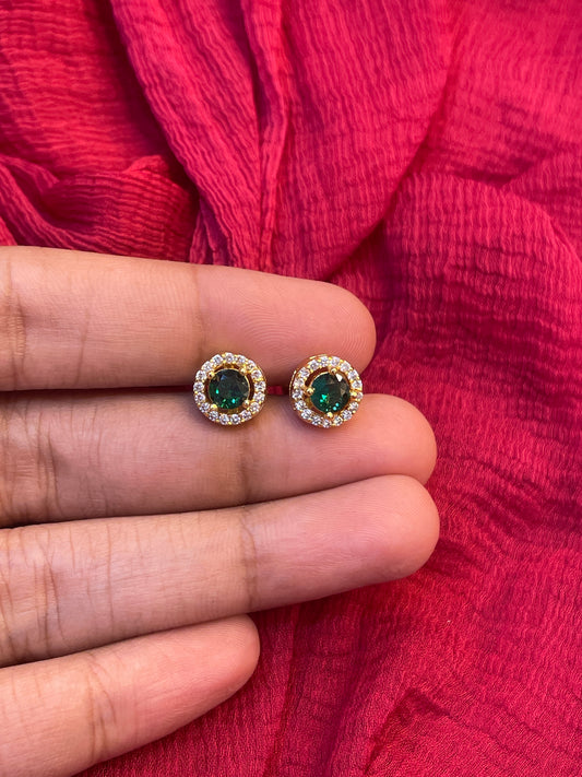 92.5 Silver Gold Plated Green Stone Stud Earrings for Women | Elegant Color Design | Stylish Jewellery