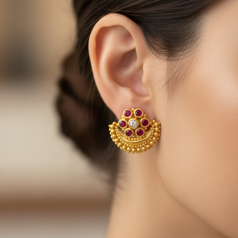 925 Silver Gold Plated Ruby Studs