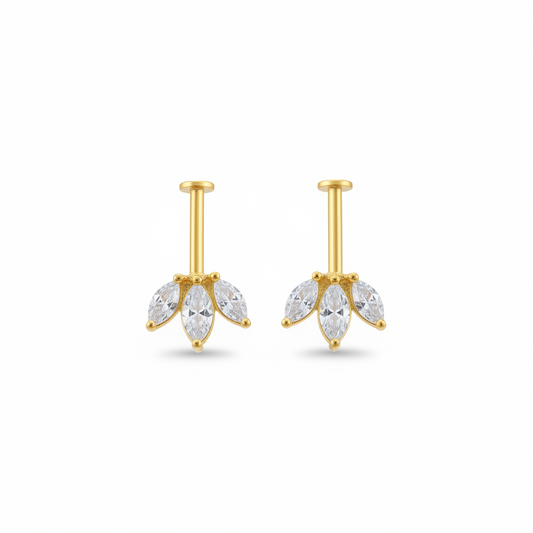 92.5 Silver Gold Plated Three Leaf Bugadi (Pair) | Floral Elegant Design | Jewellery