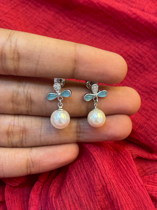 92.5 Silver Pearl Hanging Earrings for Women | Stylish Dangle Design | Elegant Jewellery