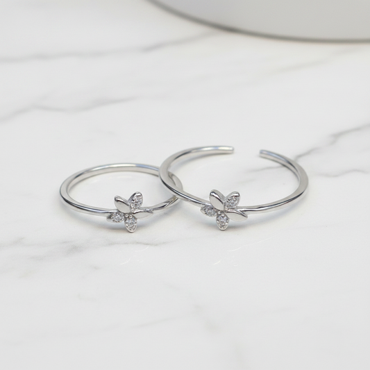 92.5 Sterling Silver Flower Toe Rings for Women | Floral Elegant Design