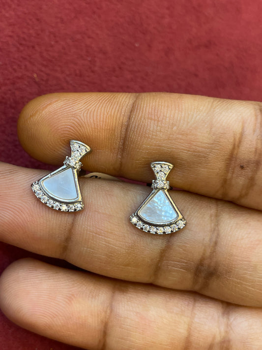 92.5 Silver MOP Triangle Studs | Elegant Modern Design | Jewellery