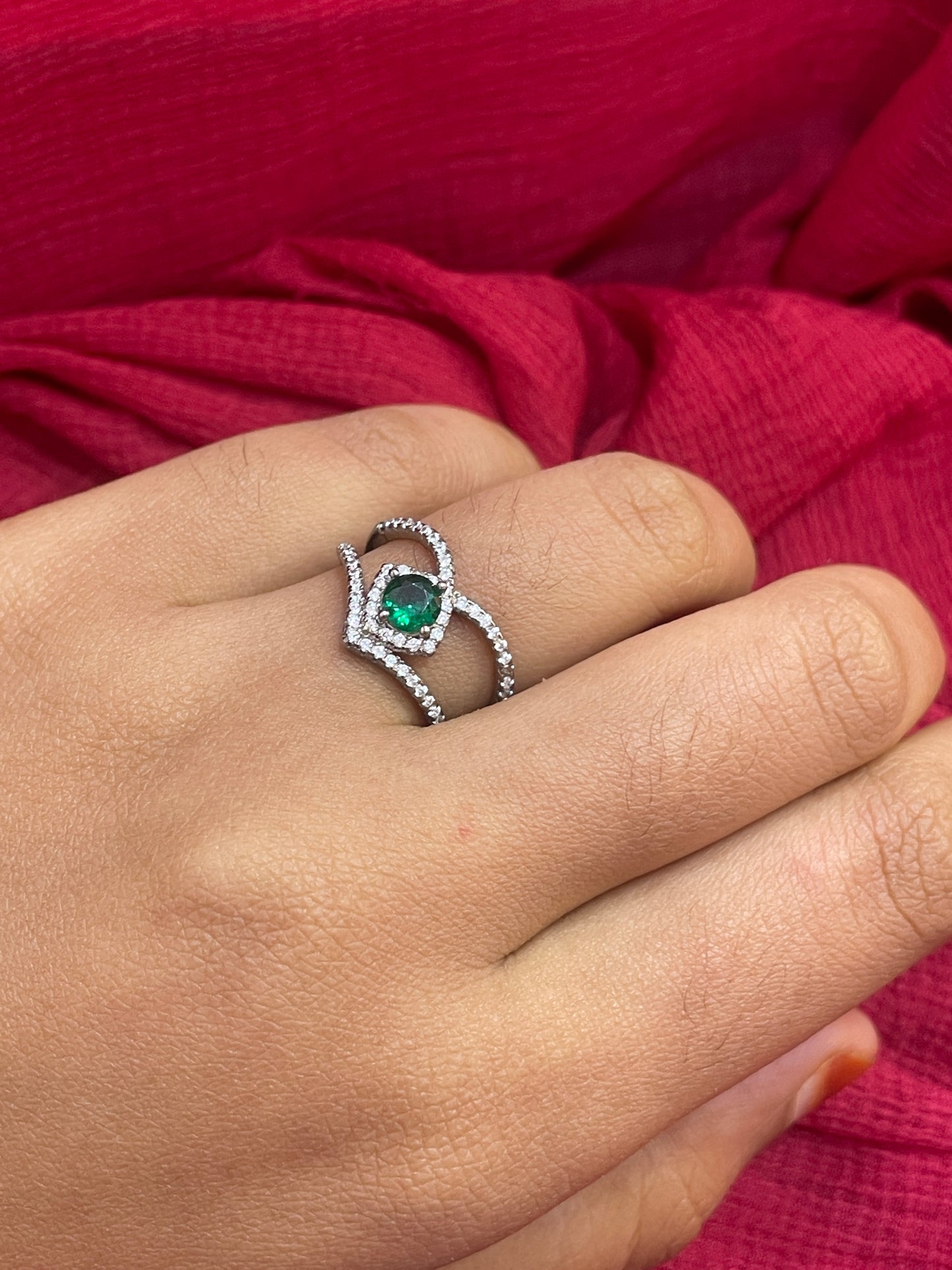 92.5 Silver Green Stone Ring for Women Size 14 | Stylish Classy Design | Elegant Statement Jewellery