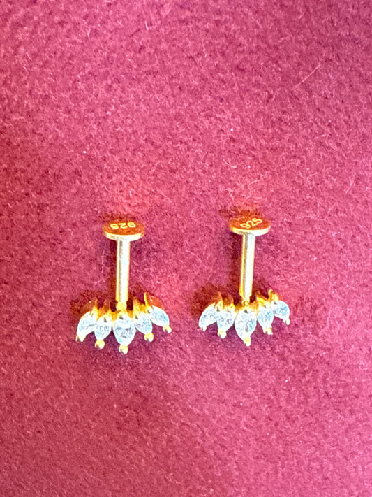 92.5 Silver Gold Plated Five Leaf Dainty Bugadi Pair | Minimal Floral Design | Jewellery