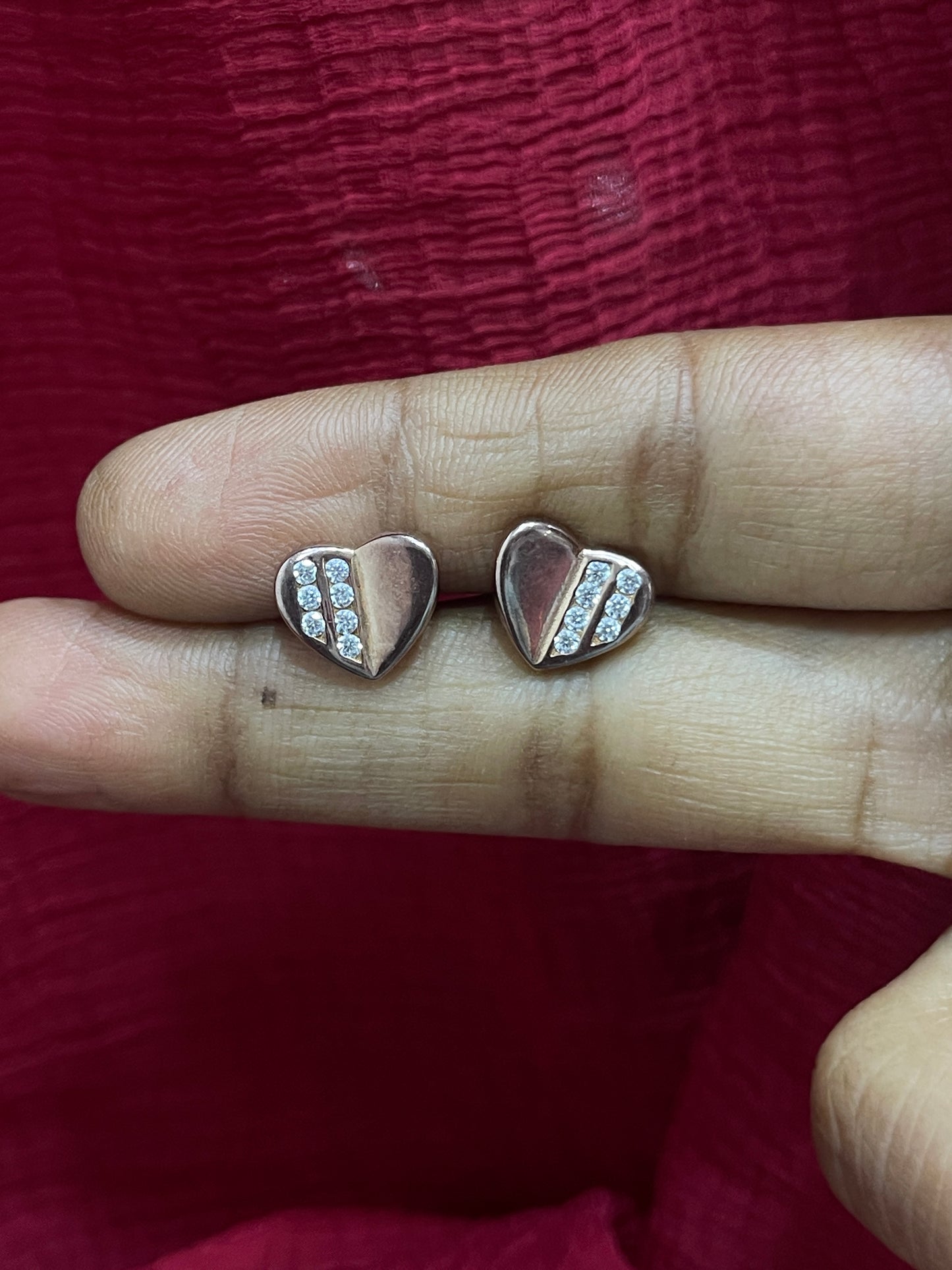 92.5 Silver Rose Gold Plated Heart Studs | Stylish Romantic Design