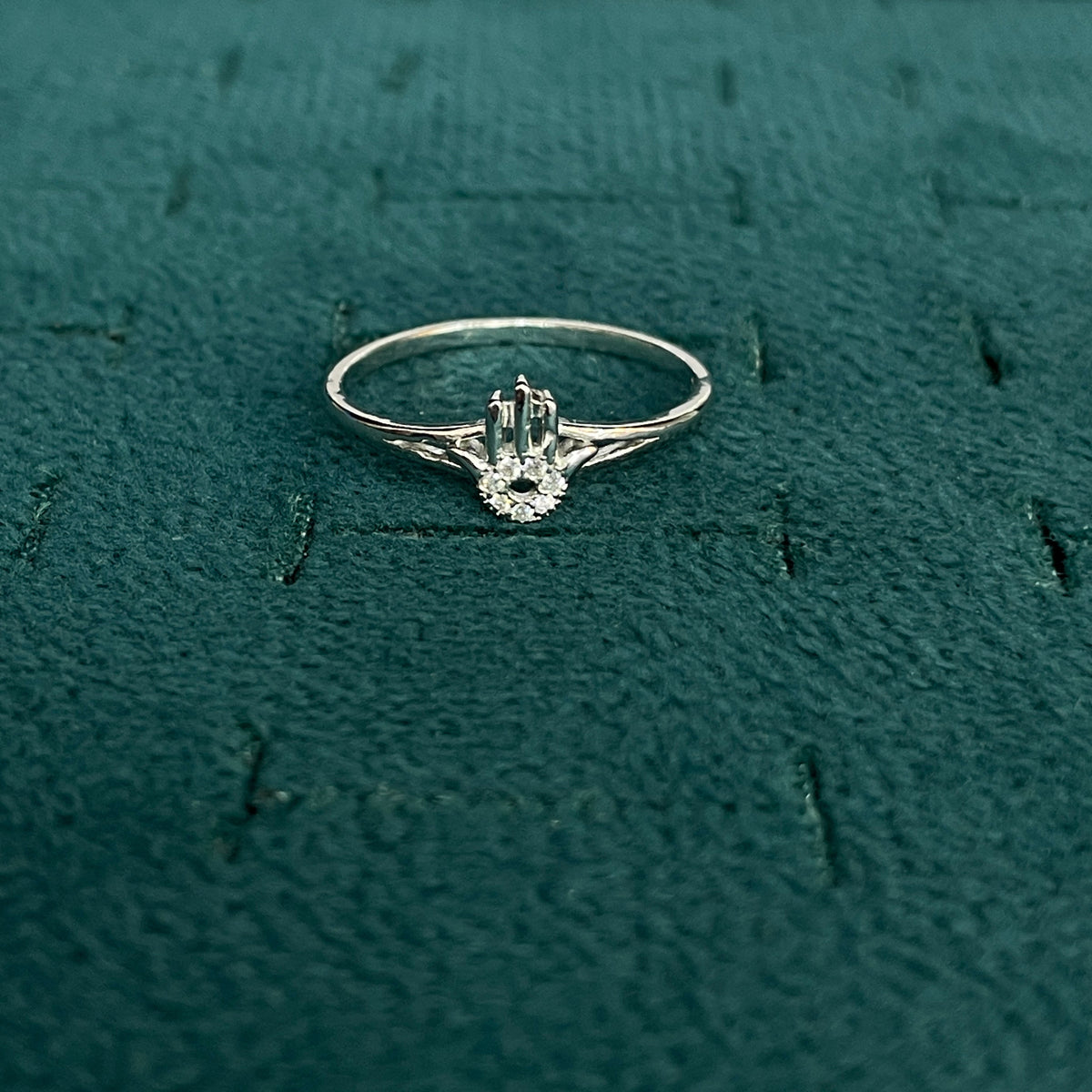 92.5 Silver Clear Stone Hamsa Ring for Women- Size 18