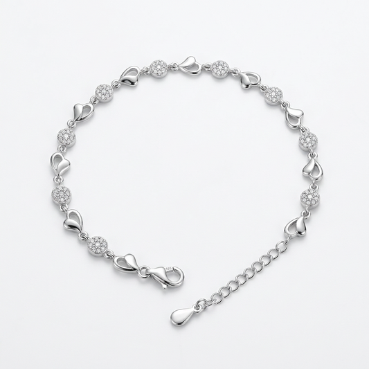 92.5 Silver Heart & Disc Bracelet for Women