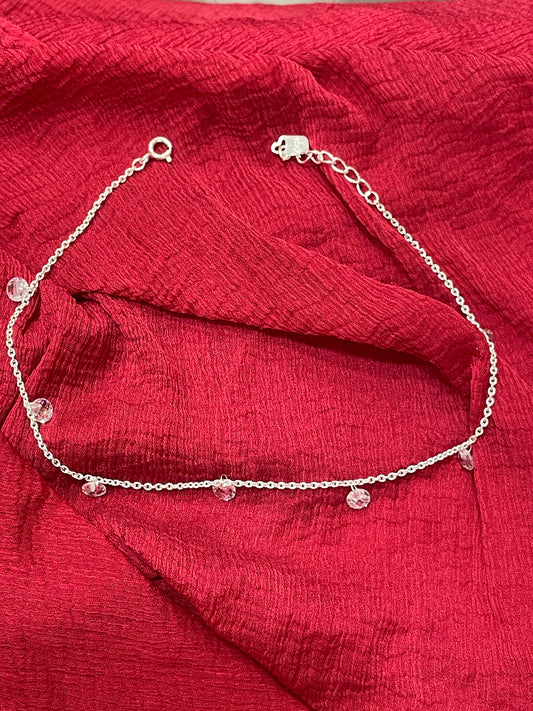 92.5 Silver White Stone Anklets | Premium Stylish Sparkle Design | Jewellery