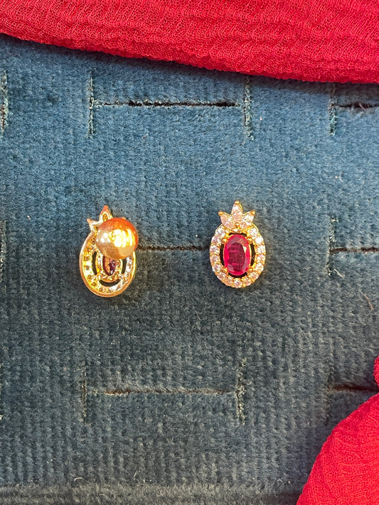 92.5 silver gold plated pink stone earrings