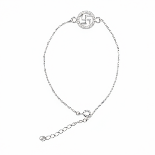 925 Sterling Silver Swastik Rakhi | Stone-Studded Chain Rakhi for Raksha Bandhan