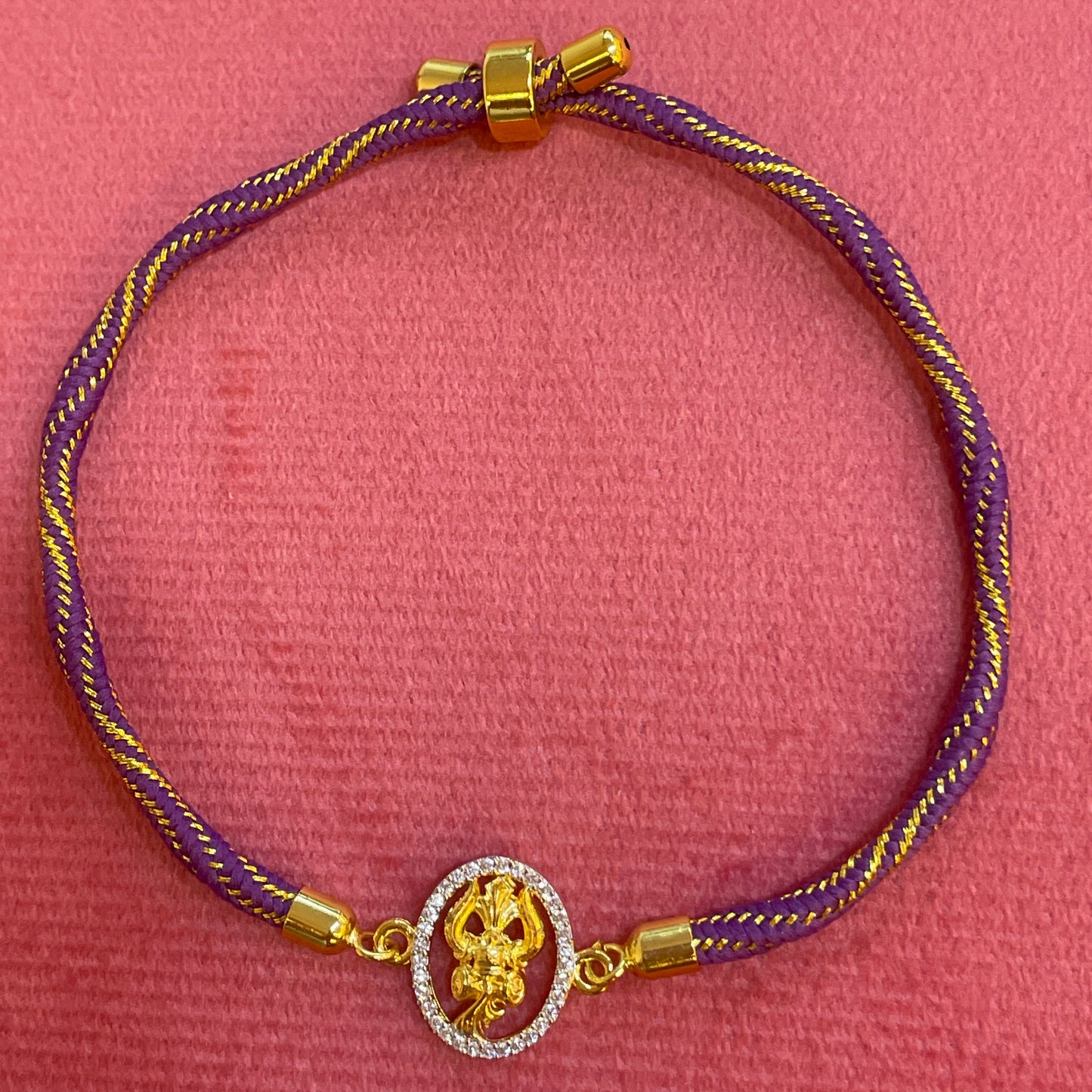 Silver Ganesha Rakhi for Brother | Gold Plated Charm with Purple Thread