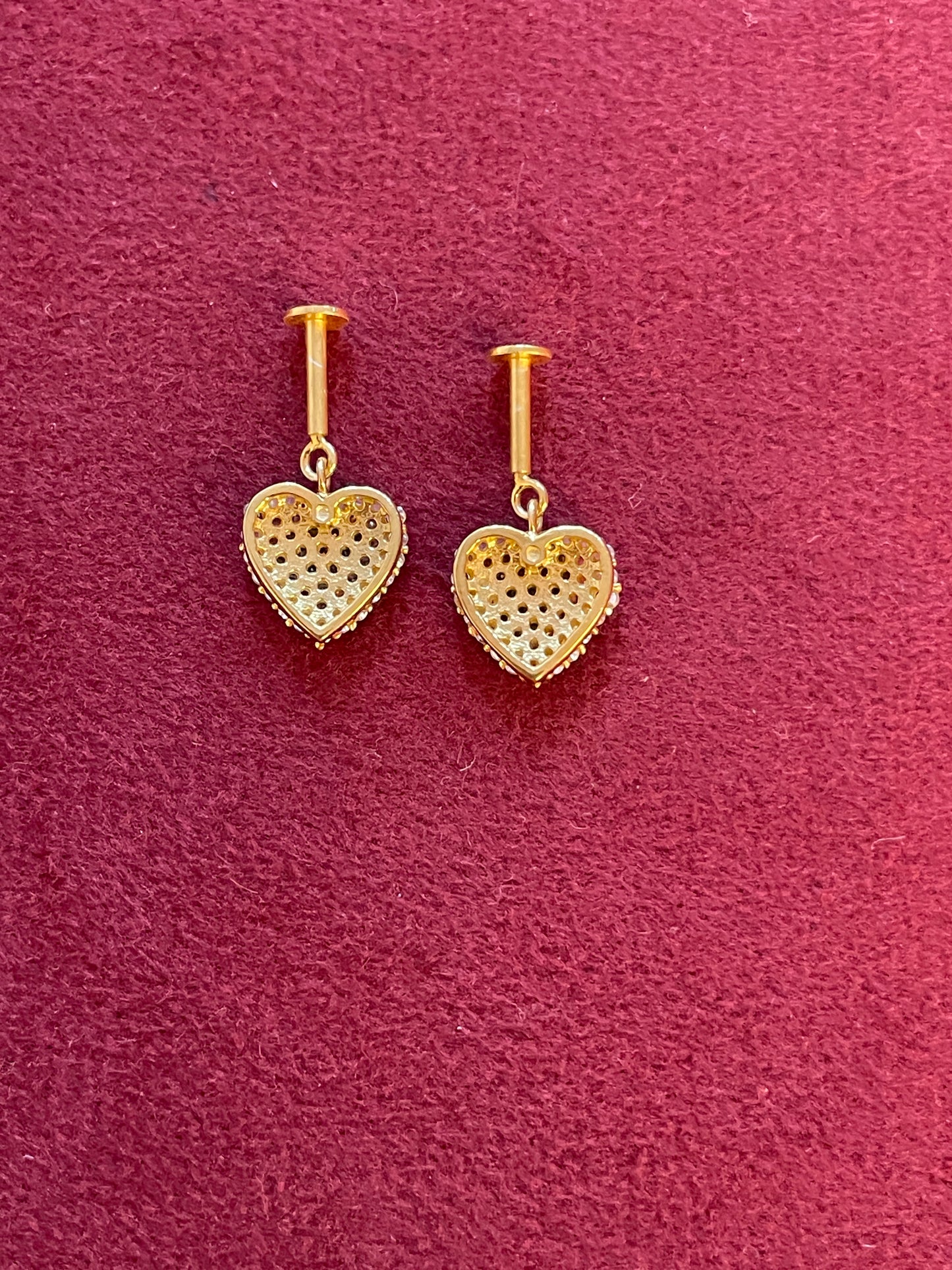 92.5 Silver Gold Plated Studded Heart Bugadi Pair| Romantic Elegant Design | Jewellery