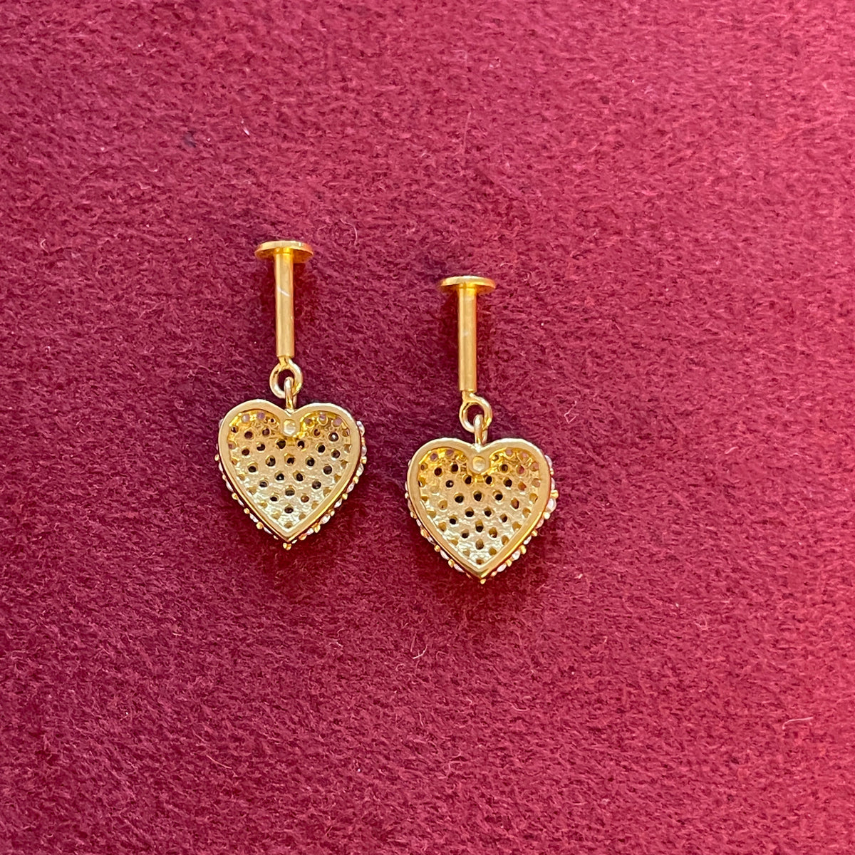 92.5 Silver Gold Plated Studded Heart Bugadi Pair| Romantic Elegant Design | Jewellery