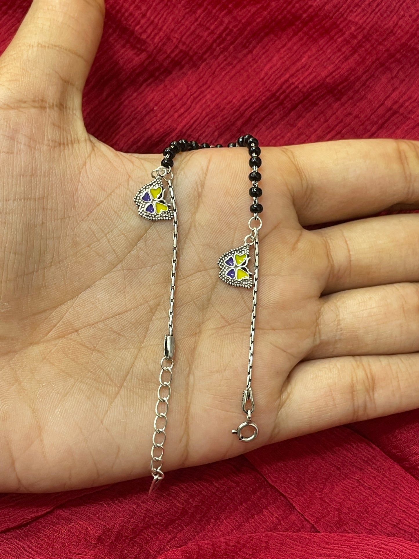 92.5 Silver Black Beads Butterfly Bracelet for Women 7.5 Inches | Stylish Elegant Design | Daily Wear Jewellery