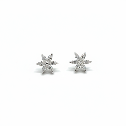 925 Silver 6 Petal Flower Studs - Ball back