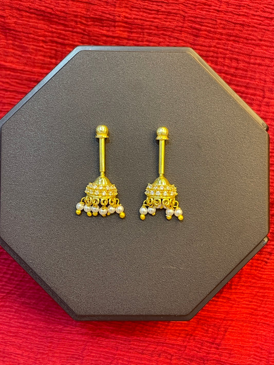 92.5 Silver Gold Plated CZ Bugadi Pair for Women | Stone Studded Helix Earrings | Elegant