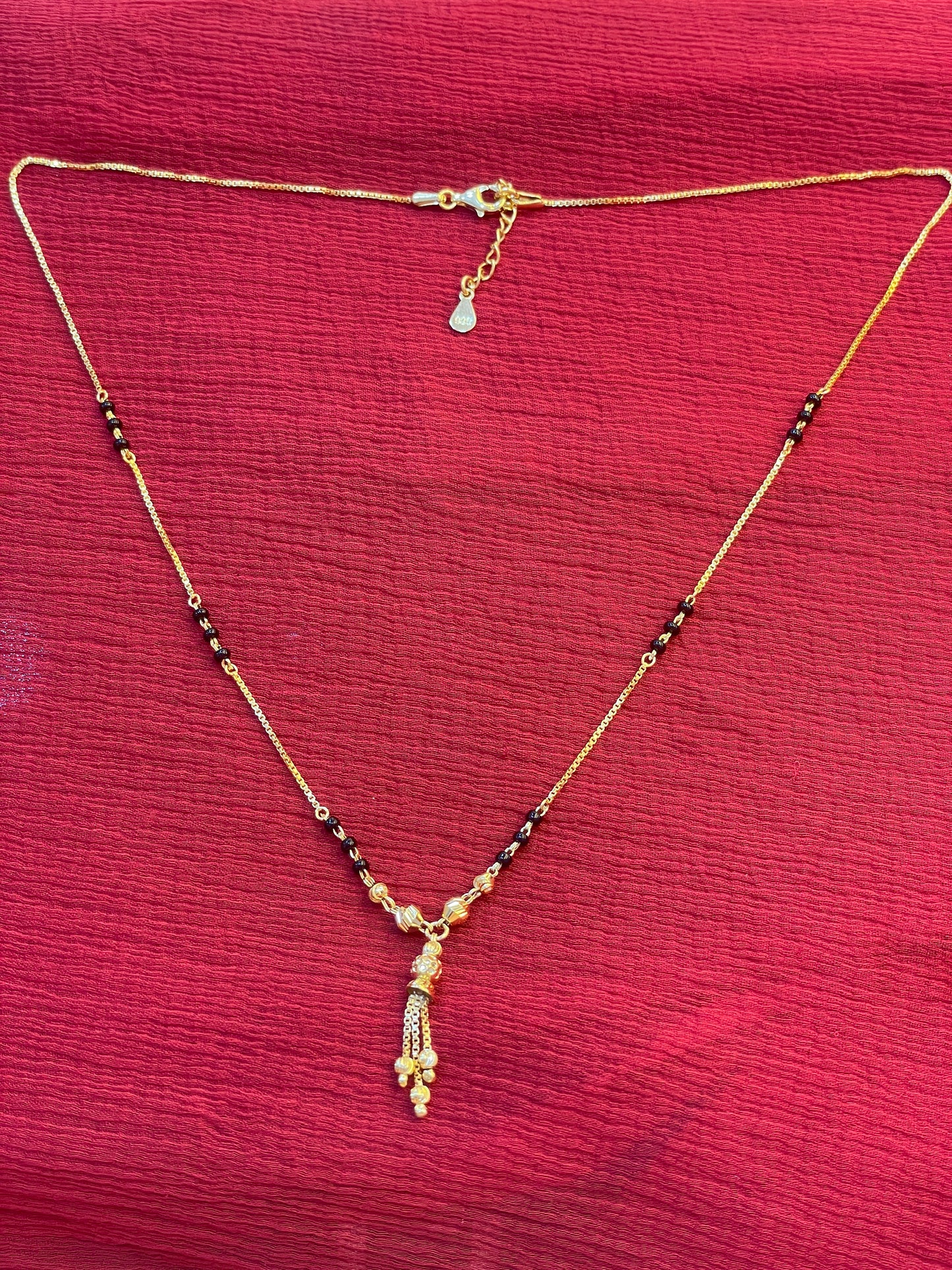 92.5 Silver Gold Plated Minimal Black beads chain 20 inches