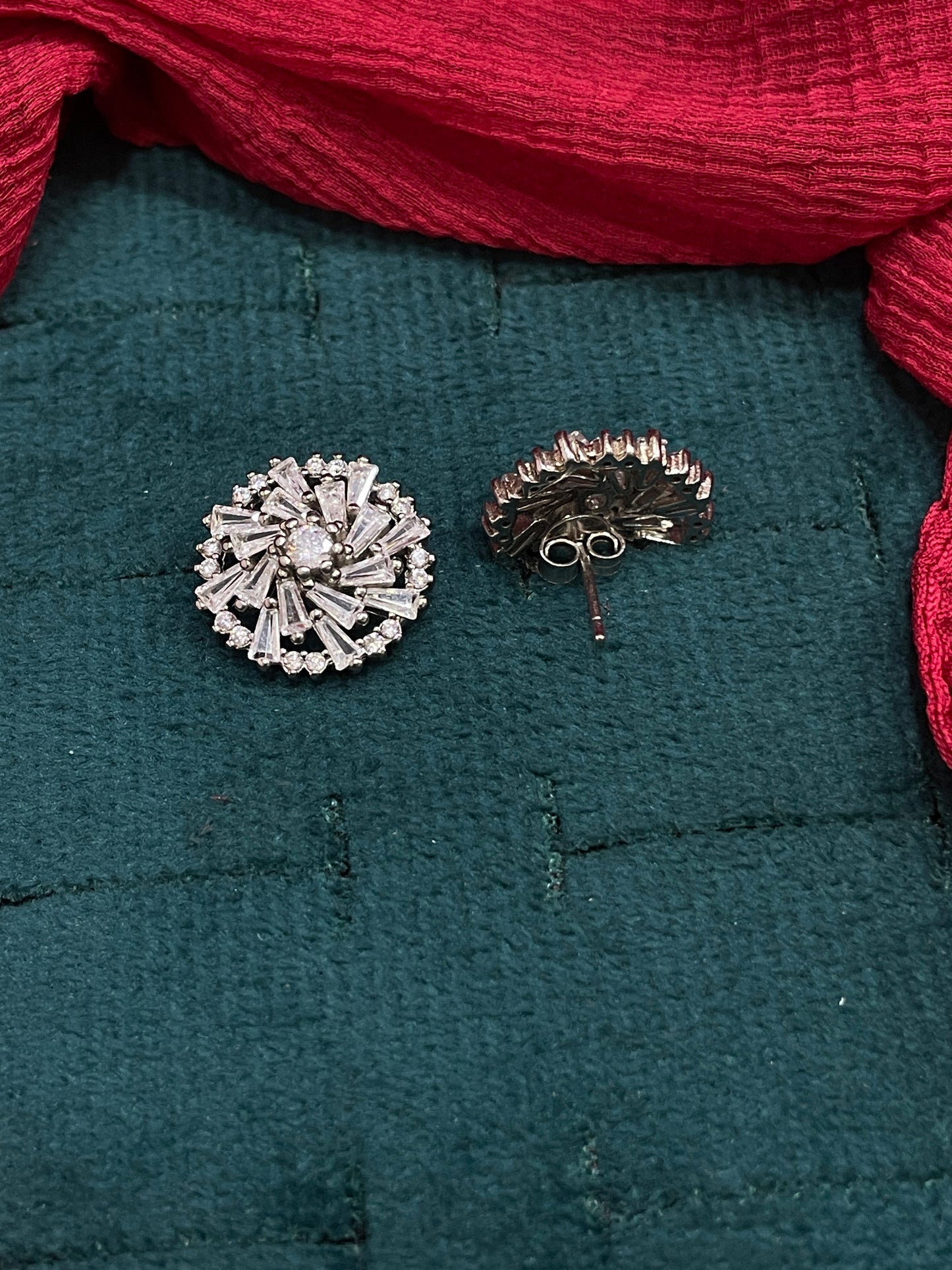 92.5 Silver Round White Stone Earrings | Classic Elegant Design | Jewellery