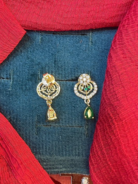 92.5 silver gold plated classy green stone earrings