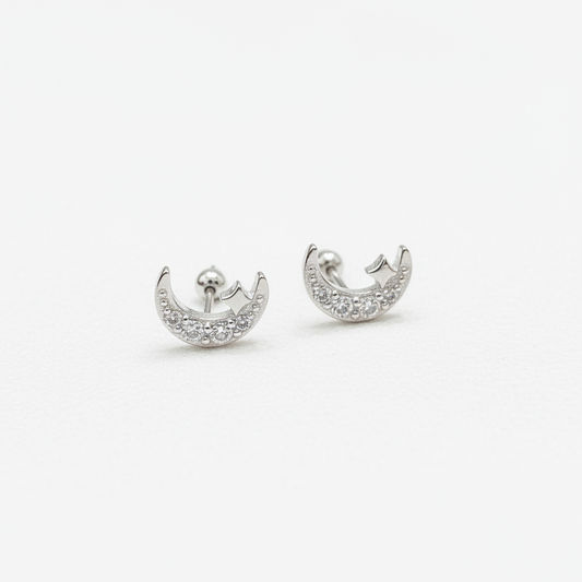 925 Silver Starry Moon Studs - Ball back