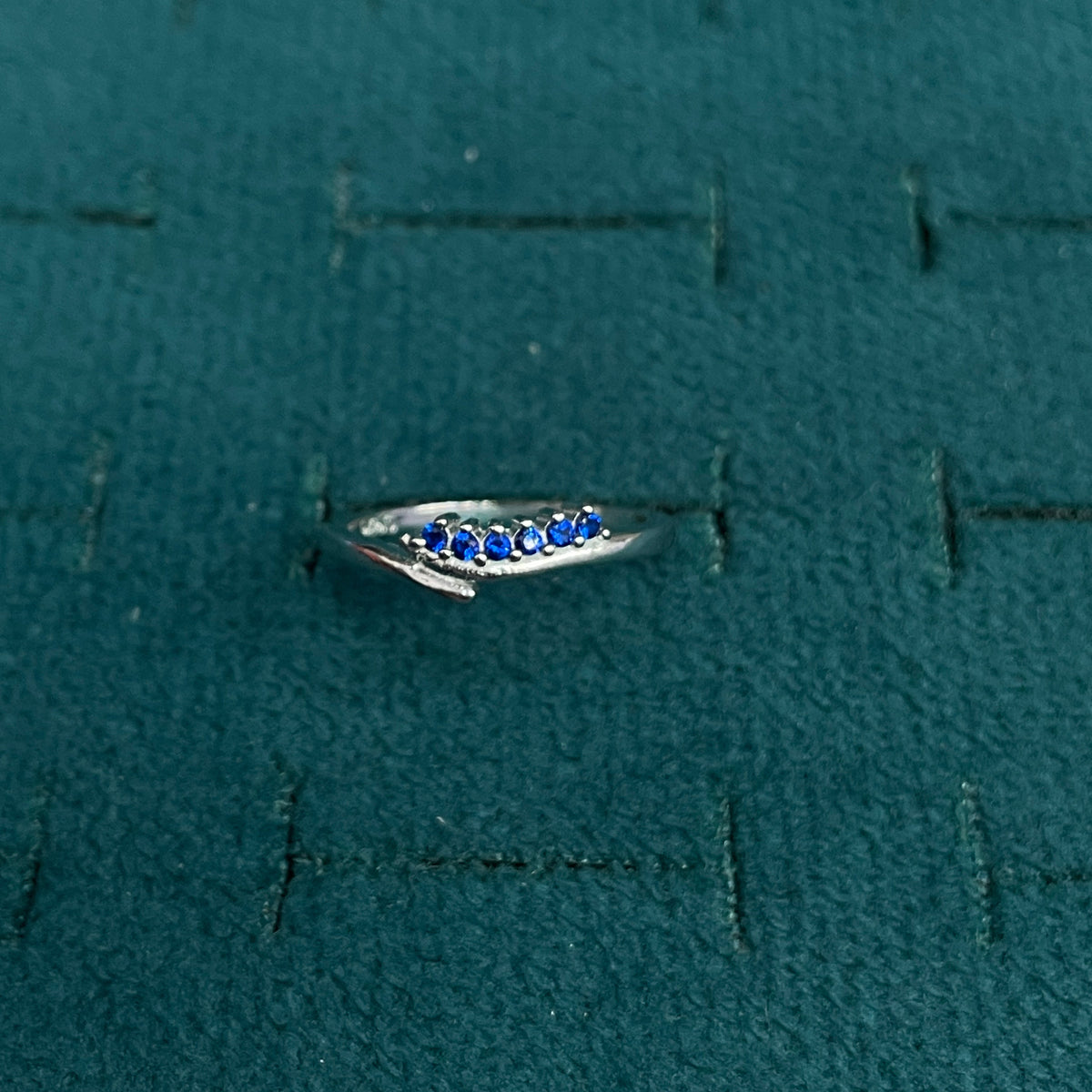 92.5 Silver Blue Stone Wave Ring for Women- Size 12