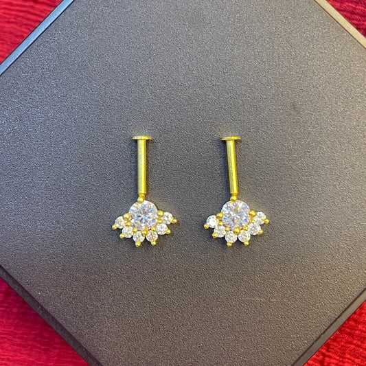 92.5 Silver Gold Plated Half Flower Bugadi - Pair