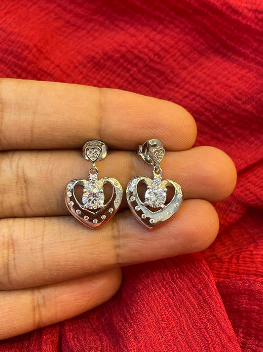92.5 Silver Heart Hanging Earrings for Women | Stylish Dangle Design | Elegant Jewellery