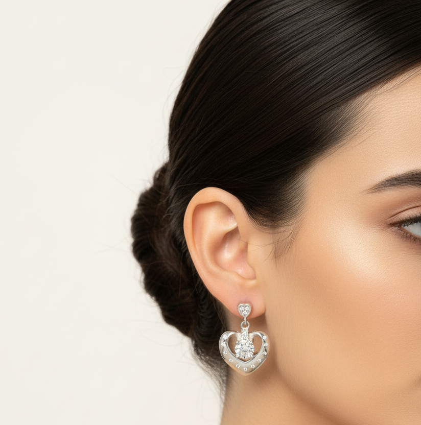 92.5 Silver Heart Hanging Earrings for Women | Stylish Dangle Design | Elegant Jewellery pair