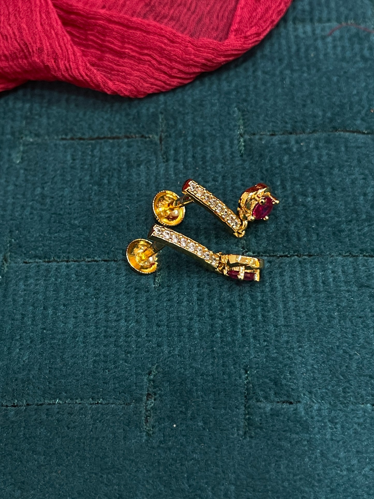 925 Silver Gold Plated Ruby Drop Earrings