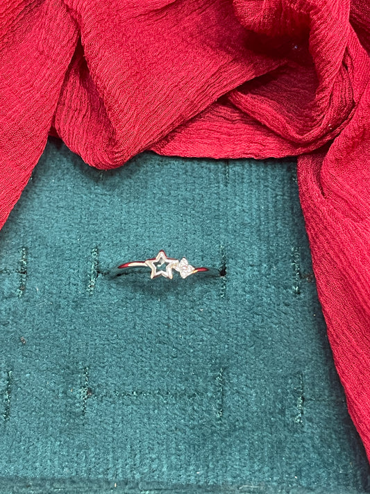92.5 Silver Dual Star Ring - Size 16