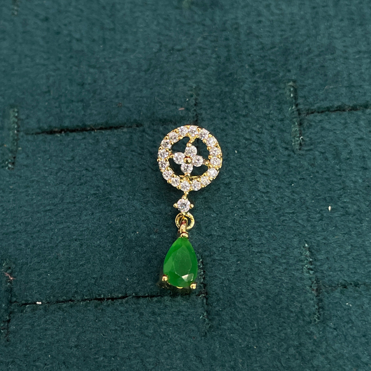 92.5 Sterling Silver Gold Plated Emerald Green CZ Teardrop Drop Earrings for Women