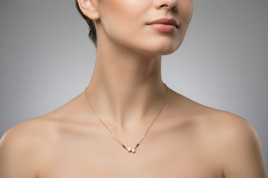 92.5 Silver Gold Plated White Stone Black Bead Chain for Women 19 Inches | Elegant Stylish Design | Traditional Jewellery