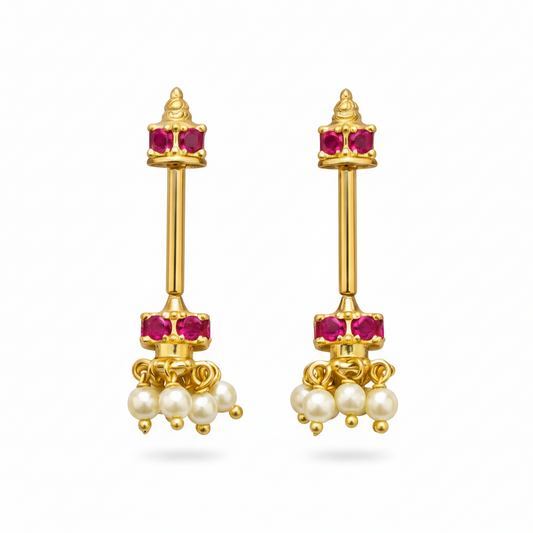 92.5 Silver Mini Jhumki Bugadi (Red) | Stylish Traditional Design | Elegant Jewellery
