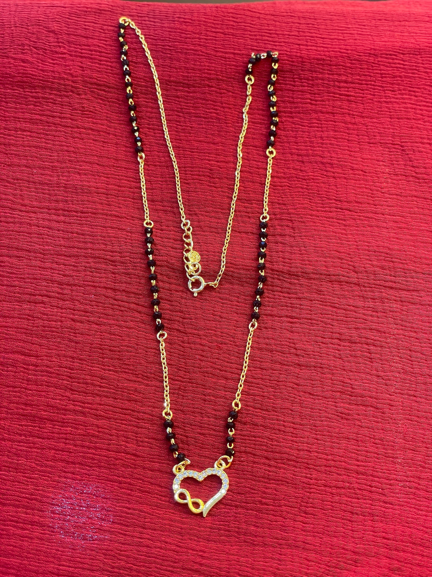 92.5 Silver Gold Plated Heart black beads chain - 19.5 inches