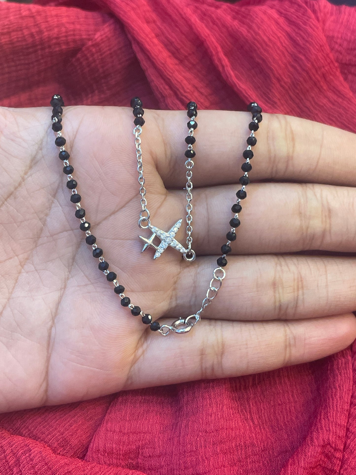 92.5 Silver Minimal Black Bead Chain for Women 19 Inches | Stylish Classic Design | Elegant Jewellery