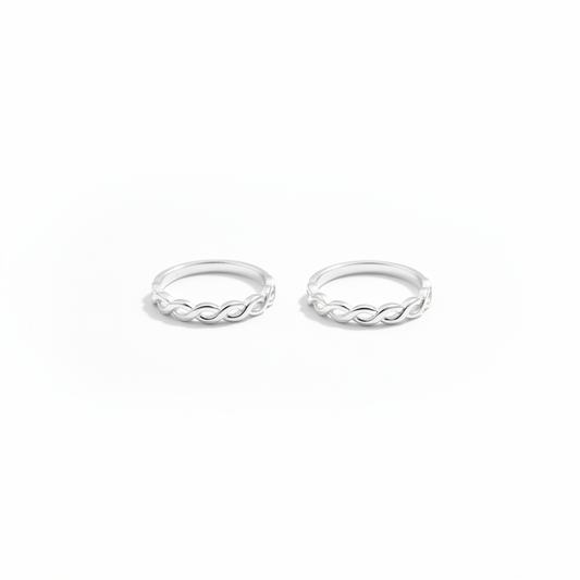 92.5 Silver Twist Toe Rings | Stylish Modern Design | Elegant Foot Jewellery