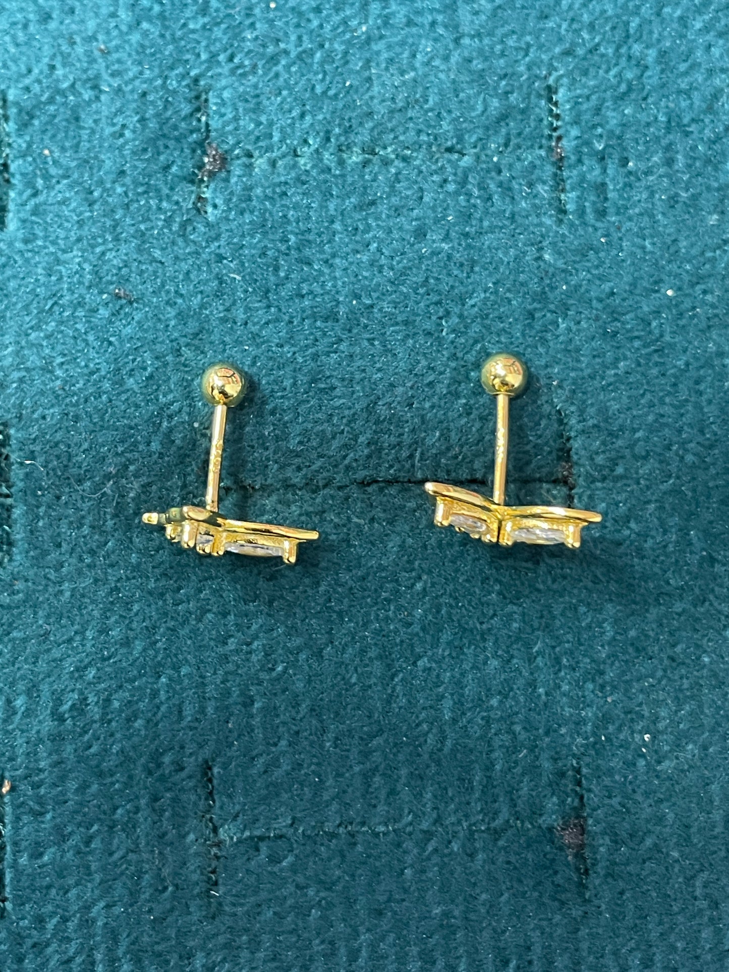 925 Silver Gold Finish Butterfly Stud Earrings | Ball Screw Back