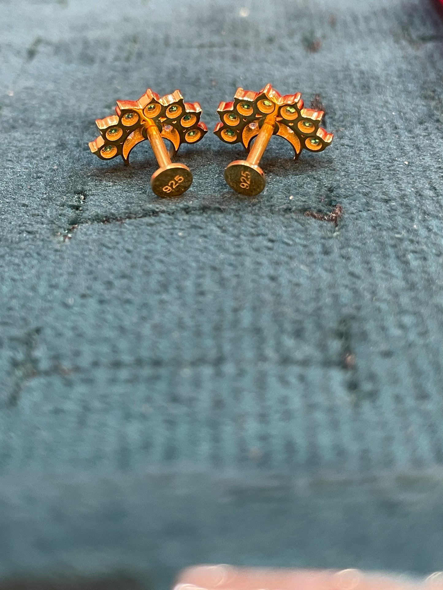 925 Silver Gold Plated Half Moon Studs