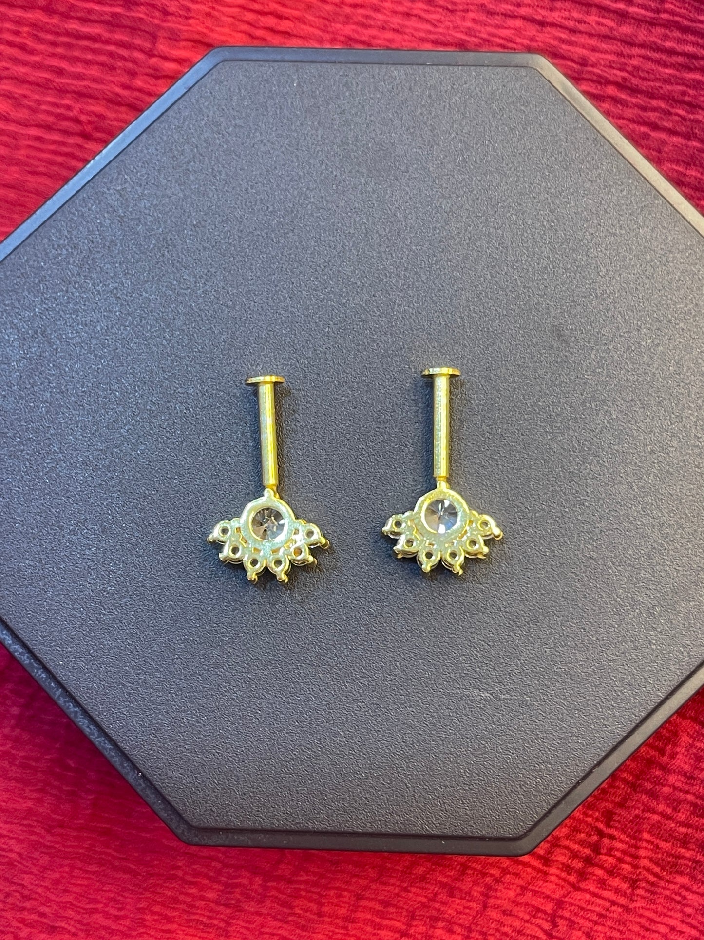 92.5 Silver Gold Plated Half Flower Bugadi - Pair